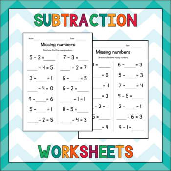 Preview of Single-Digit Subtraction Worksheets - Missing Numbers - Test Prep - Sub Plan
