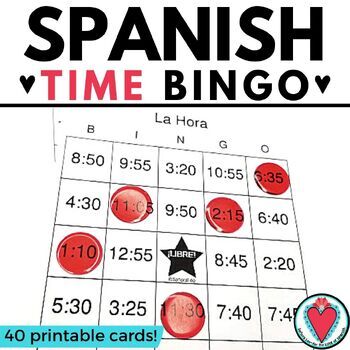 Preview of Spanish Time Bingo Game Practice Telling Time in Spanish Review Activity La Hora