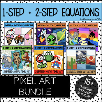 Preview of 1-Step + 2-Step Equations Pixel Art BUNDLE | Holidays | Middle School Math