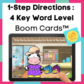 Preview of 1-Step Directions (4 Key Word Level) Boom Cards™ for Speech Therapy, Teletherapy