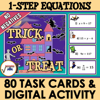 Preview of 1-Step Equations 80 PRINTABLE TASK CARDS & SELF-CHECKING DIGITAL ACTIVITY