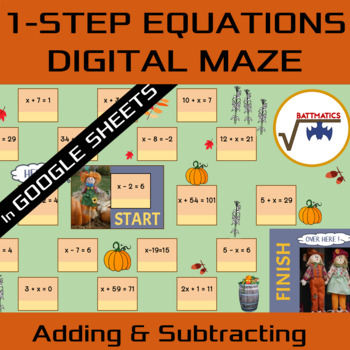 Preview of 1-Step Equations DIGITAL MAZE | INSTANT FEEDBACK | FALL & HALLOWEEN