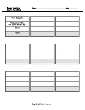Preview of 1-Step Equations:  Show Your Work!  Helpful Template