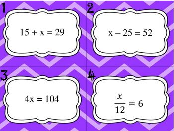 Preview of 1-Step Equations Task Cards