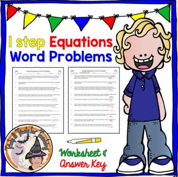 Preview of 1 Step Equations Word Problems Worksheet with Answer KEY ALL operations