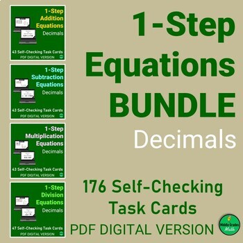 Preview of 1-Step Equations with DECIMALS Self-Checking Task Card BUNDLE | DIGITAL