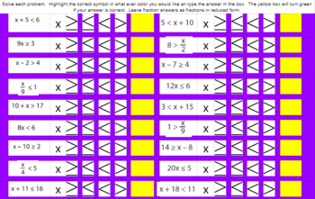 Preview of 1-Step Inequalities - Google Classsroom - Conditional Formatting