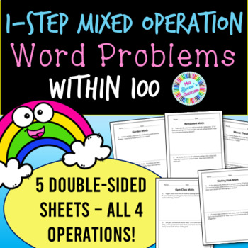 Preview of 1-Step Mixed Operation Word Problems within 100 Worksheets