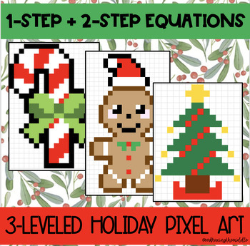 Preview of 1-Step and 2-Step Equations Christmas/Holiday Pixel Art | Excel | Middle School