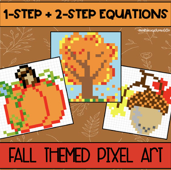 Preview of 1-Step and 2-Step Equations Fall Themed Pixel Art | Excel + Google Sheets