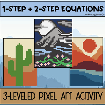 Preview of 1-Step and 2-Step Equations Landscape Pixel Art for Middle School Math