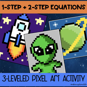 Preview of 1-Step and 2-Step Equations Space Pixel Art for Middle Schoolers | Math