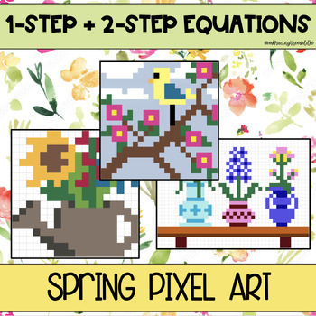 Preview of 1-Step and 2-Step Equations Spring Pixel Art for Middle School Math