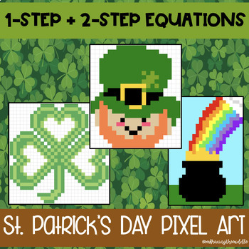 Preview of 1-Step and 2-Step Equations St. Patrick's Day Pixel Art | 7th Grade Math