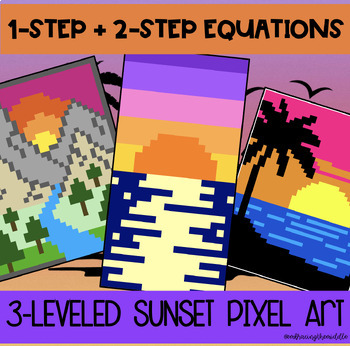 Preview of 1-Step and 2-Step Equations Sunset Pixel Art for Middle School Math