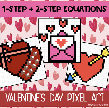 Preview of 1-Step and 2-Step Equations Valentine's Day Pixel Art | 7th Grade Math