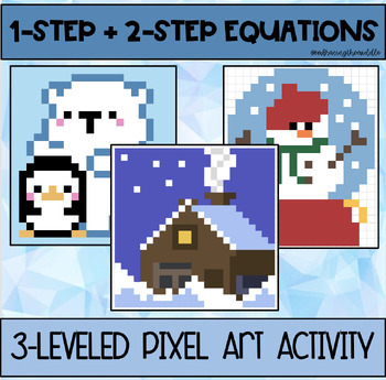 Preview of 1-Step and 2-Step Equations Winter Pixel Art for Middle Schoolers | Math