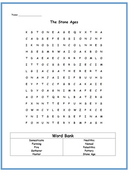 1 Stone Ages Word Search-Prehistory-Paleolithic, Mesolithic & Neolithic