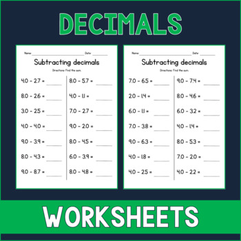 Preview of Subtracting 1-Digit Decimals from Whole Numbers - Math Worksheets - Sub Plan