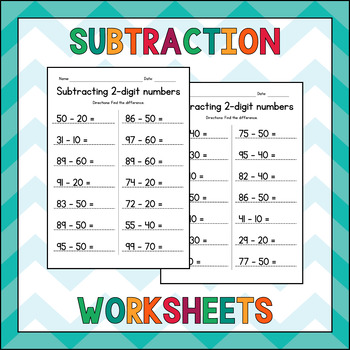 Subtracting Whole Tens from 2-Digit Numbers - Subtraction Worksheets ...