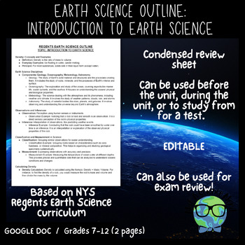 Preview of 1 TOPIC OUTLINE: INTRO TO EARTH SCIENCE