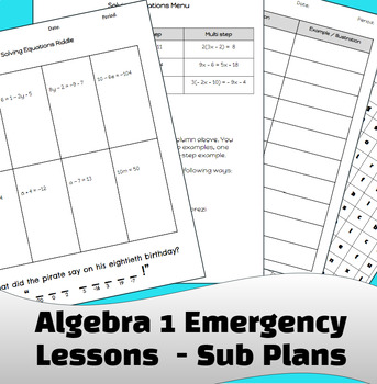 Preview of 1 Week of Emergency Sub Plans - Algebra 1 - Solving Equations