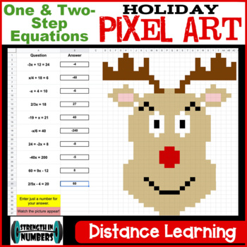 Preview of 1 and 2-Step Equations Holiday PIXEL ART Distance Learning Google Sheets