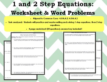 Preview of 1 and 2 Step Equations Word Problems