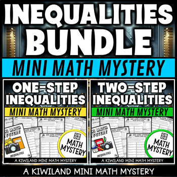Preview of Solving One and Two Step Inequalities Mini Math Mystery Worksheets 6th 7th Grade