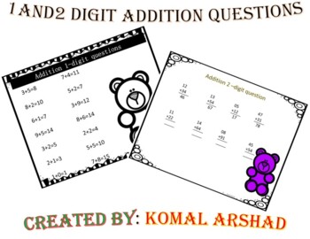 Preview of 1 and 2 digit addition questions