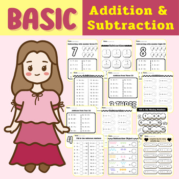 Preview of 1 digit Math Addition and Subtraction basic for 1st-2nd Grade Printable