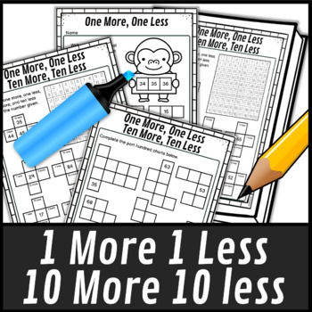 Preview of 1 more 1 less 10 more 10 less Worksheet Activities with Hundred Charts Practice