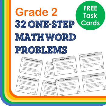 Preview of 1-step Word Problems Grade 2 TASK CARDS