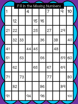 1 to 100 Fill In the Missing Number Grids- Color and Black and White