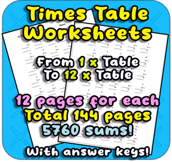 Preview of 1 to 12 Times Table - Super 144 Page Worksheet Pack! EDITABLE Answers