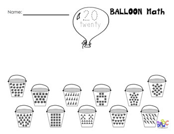 Numbers 1-20 Balloon Math Worksheets by myABCdad Learning for Kids