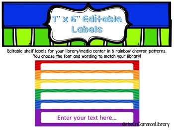Preview of 1" x 6" Editable Shelf Labels for your Library Media Center - Bright Chevron