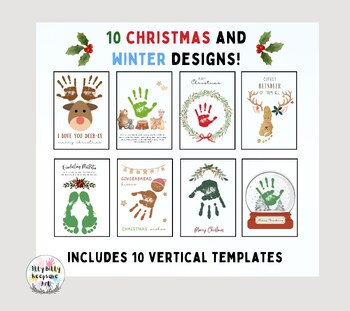 Preview of 10 Winter and Christmas Vertical Handprint Art Craft Printable Templates