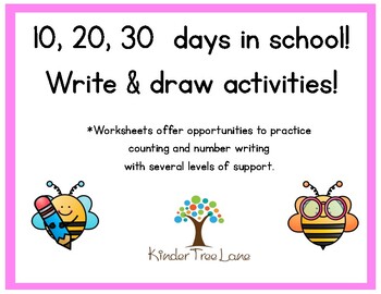 Preview of 10, 20, 30 days of school number writing activity sheets