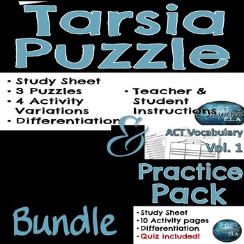 Preview of 10 ACT Prep Vocabulary - Tarsia Puzzles & Vol. 1 Practice Activity Pack BUNDLE