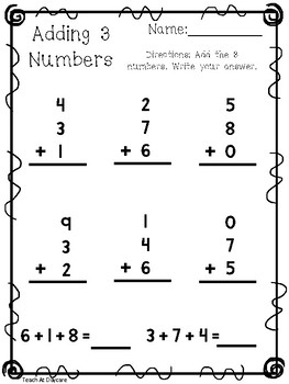 10 adding 3 numbers worksheets kdg 1st grade math by teach at daycare