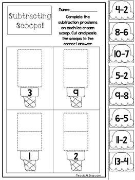 10 subtracting scoops printable worksheets in pdf file prek 1st grade math