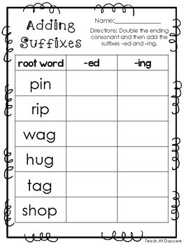 10 Adding Suffixes Printable Worksheets in PDF file. KDG-2nd Grade ELA.