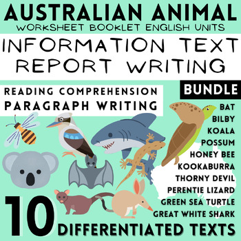 Preview of 10 Australian Animal Information Texts, Report Writing & Reading Analysis Tasks