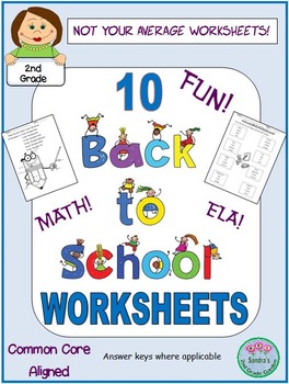 Preview of 10 Back to School Themed Worksheets! Fun! Creative! Math, ELA and More!