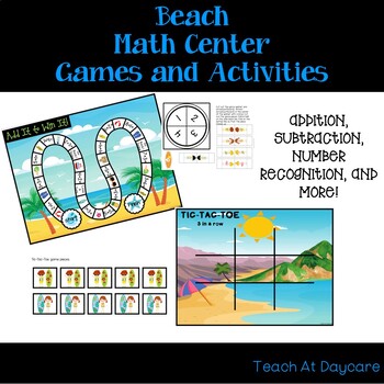 Preview of 10 Beach themed Kindergarten Math Center Games and Activities.