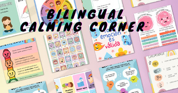 Preview of 10 Bilingual Spanish/English Calming Corner Posters Counseling Therapy Prints Sc