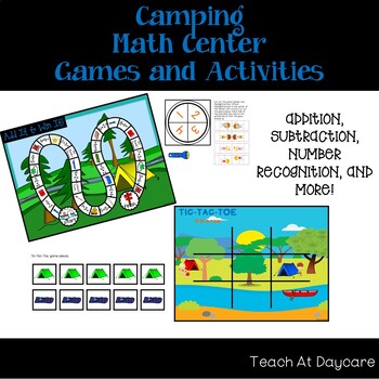 Preview of 10 Camping themed Kindergarten Math Center Games and Activities.