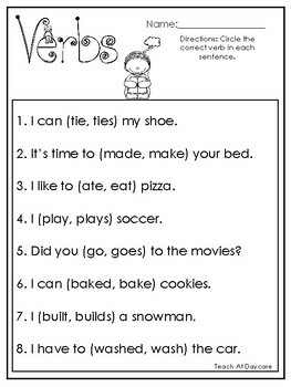 10 Choose The Correct Verb Printable Worksheets In Pdf File 1st Grade 2nd Grade