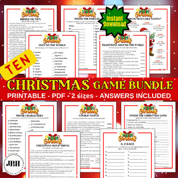 Preview of 10 Christmas Party Games Bundle - Holiday Games in 2 Sizes, Answers Included
